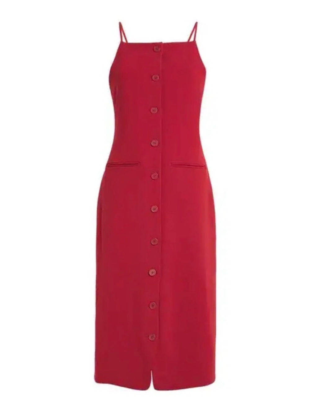 Staud Women's Large Red Una Tailored Button Midi Dress - Picture 2 of 10